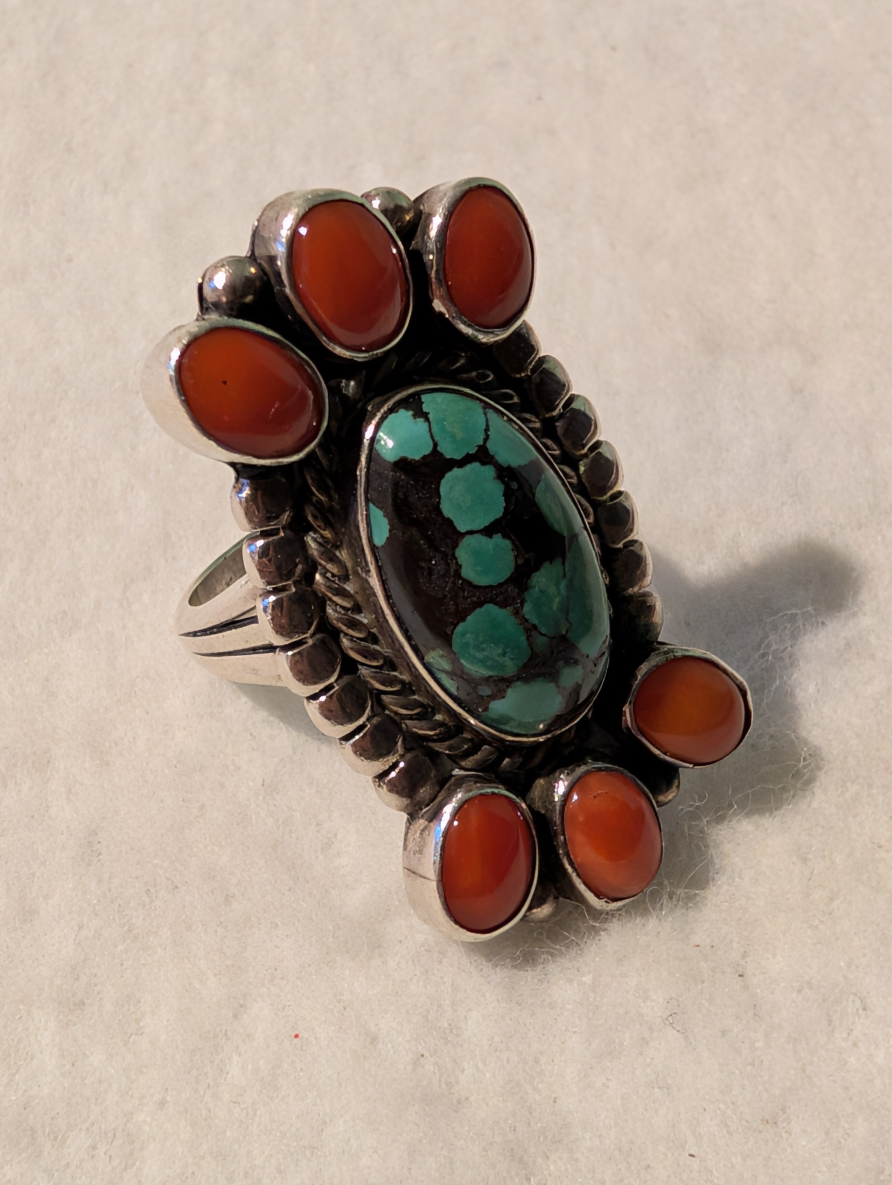 Southwest Turquoise Coral Ring